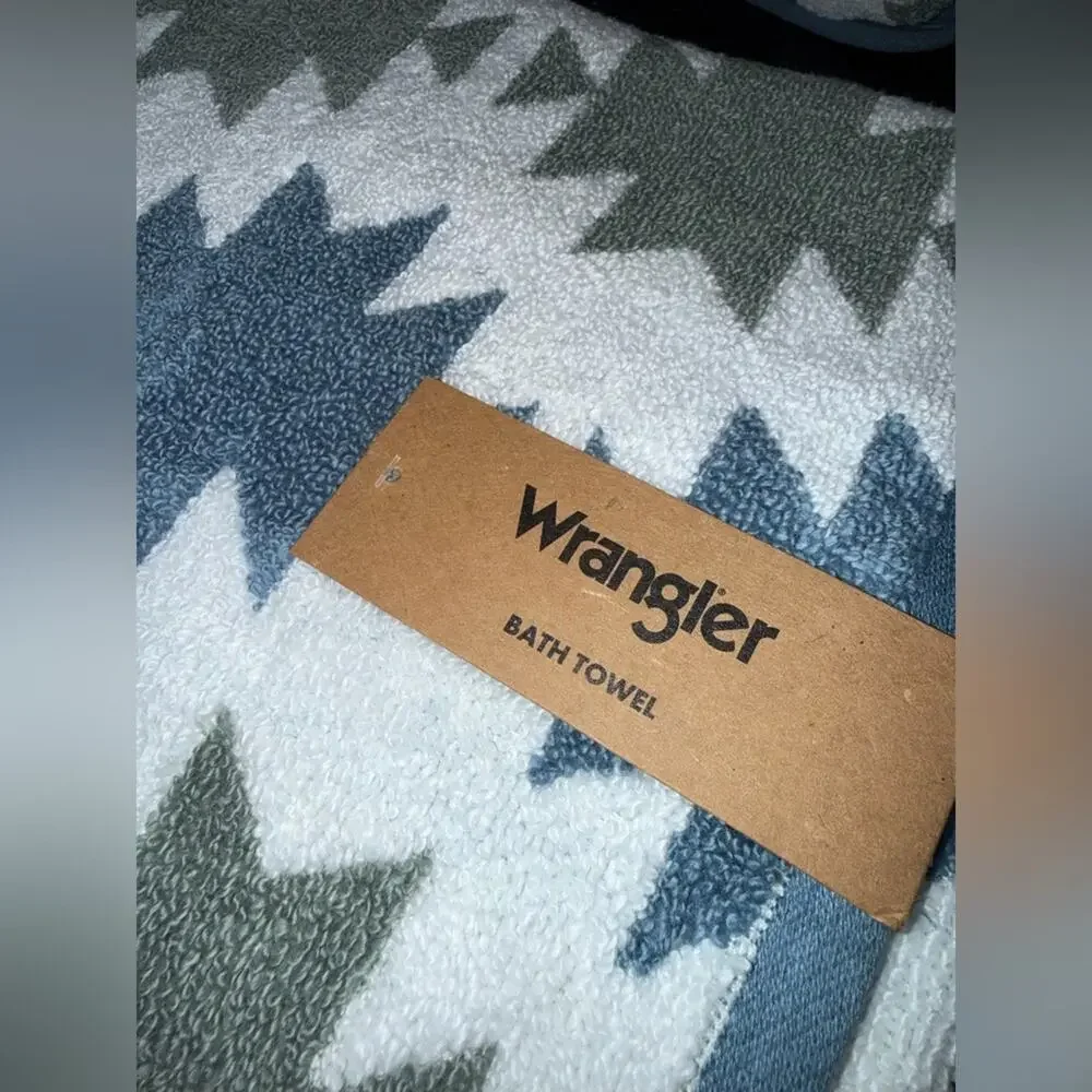 NEW WRANGLER SOUTHWEST STAR AZTEC BATH & HAND TOWEL SET 3 BATH 1 HAND GREEN BLUE